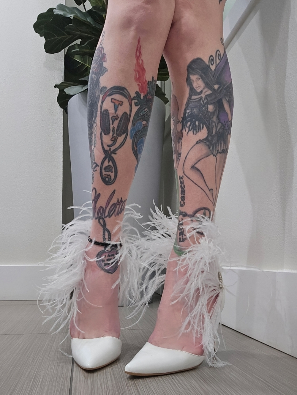 Sparkl Fairy Couture ✦ White Feather Rhinestone Pumps ✦ Vegan Bridal Embellished - Picture 3 of 16